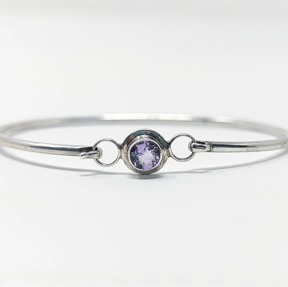 Jewelry - Sterling Silver 925 Bracelet With Round Purple Gemstone Hook Closure Vintage